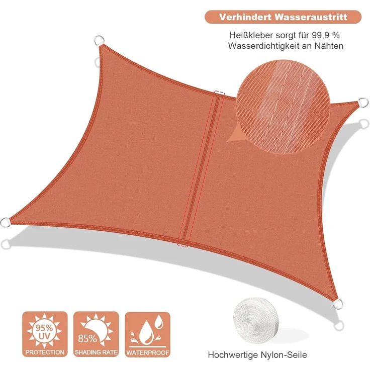 AXT SHADE Sonnensegel Wasserdicht Rechteckig 3x4 m Wetterschutz Sonnenschutz PES Polyester mit UV Schutz für Terrasse Balkon Garten-Terracotta – Bild 2