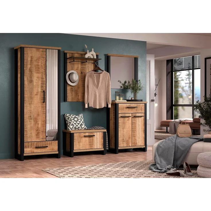 trendteam smart living – Enna – Garderobenschrank – Mango/Schwarz – Schrank mit 2 Türen, 1 Konstruktionsboden und 1 Schublade – (BxHxT) 73 x 195 x 39 cm – ausziehbare Kleiderstange – Bild 4