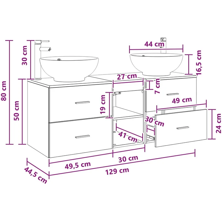 vidaXL Badezimmerschrank-Set 3 stk. Schwarz 129 x 44,5 x 80 cm 3405900 – Bild 12