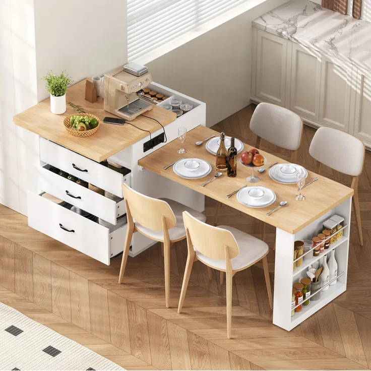 Ausziehbarer Esstisch aus MDF/PB mit LED und USB-Anschluss, 125,5-187,5x71x93 cm, Weiß