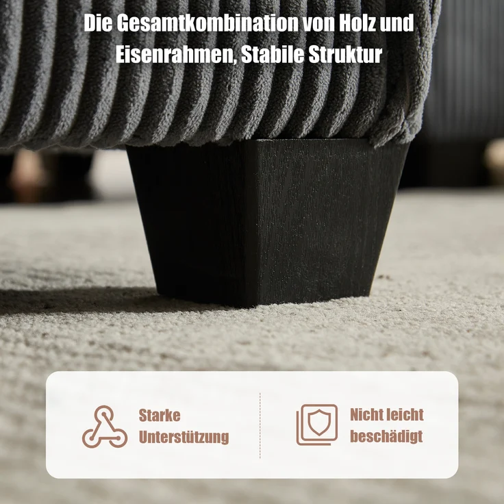 LVHOM Modulares Sofa U Form 308 x 82 x 154 cm, 6-Sitzer mit Schlaffunktion, Modular Cord Ecksofa, umwandelbares Schaumstoffsofa, Sofagarnitur, Schwarz – Bild 6