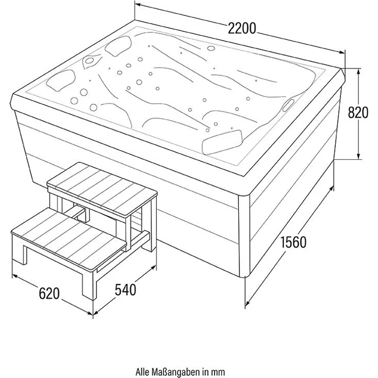 HOME DELUXE Outdoor-Whirlpool 'Sunset', 220 x 156 cm, für 3 Personen, mit Treppe & Thermoabdeckung – Bild 10
