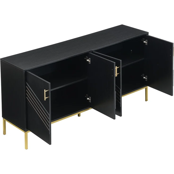 ZUBALIYA Sideboard 160x40x80,5 cm, mit verstellbaren Einlegeböden, mit 4 Türen, aus MDF, Schwarz / Holzfarben – Bild 23