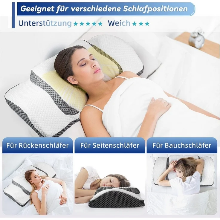 Esun Kopfkissen Memory Foam Kissen Kopfkissen, Ergonomisches Orthopädisches Kissen, Seitenschlafer, Rückenschlafer, Bauchschlafer, Set, Kissen vom OEKO-TEX® und CertiPUR Getestet, Nackenkissen für Erwachsene, Männer, Frauen – Bild 2