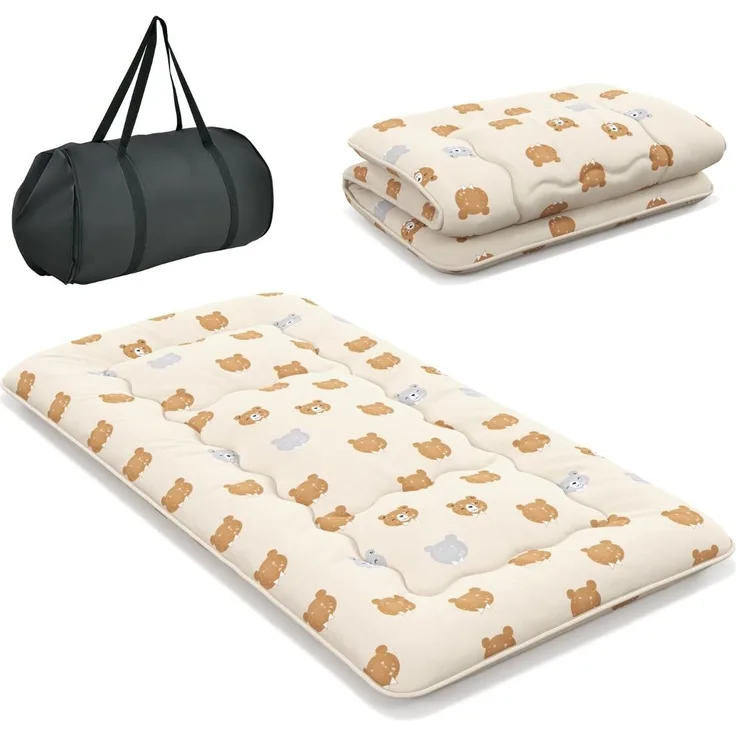 90 x 200 cm Japanische Futon Matratze mit Waschbarem Bezug & Tragetasche Tatami-Matte Braunbär
