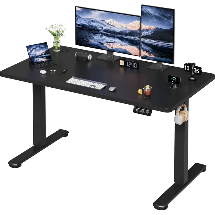Devoko Hohenverstellbarer Schreibtisch Holzwerkstoff und Metall Schwarz 120 x 60 x 73-118 cm – Bild 2