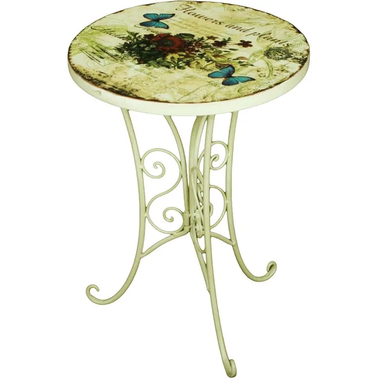 Bistrotisch, Blumen Design, Eisen, altweiß,