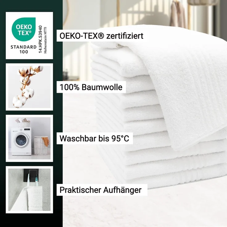 ZOLLNER Handtuch 10er Set, Baumwolle, 50x100 cm, weiß – Bild 3