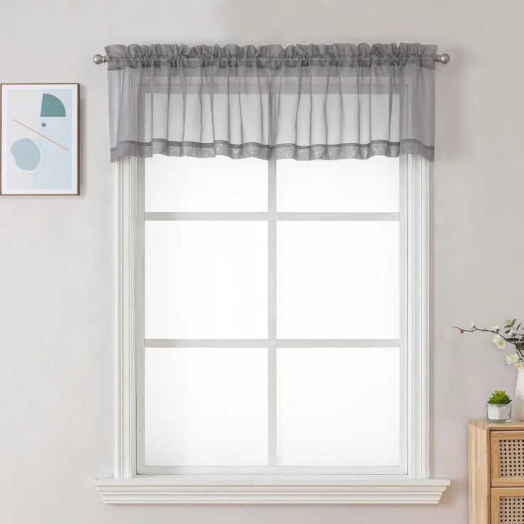 Chyhomenyc Durchsichtige Volants für Fenster, 107x35.6 cm, 2 Stück, kleine Fenster-Küchenvorhänge für Wohnzimmer, Badezimmer, Café, Wäschekeller, Moderne Oberseite, Voile-Vorhang, Anthrazitgrau