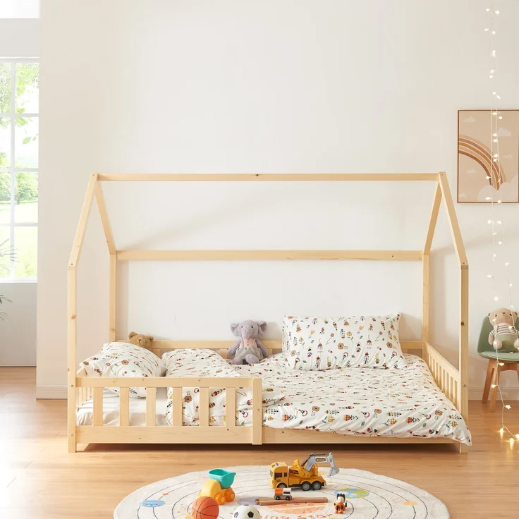 Hausbett Hesel, Kinderbett und Lattenrost, Holzoptik, 140x200 cm – Bild 2