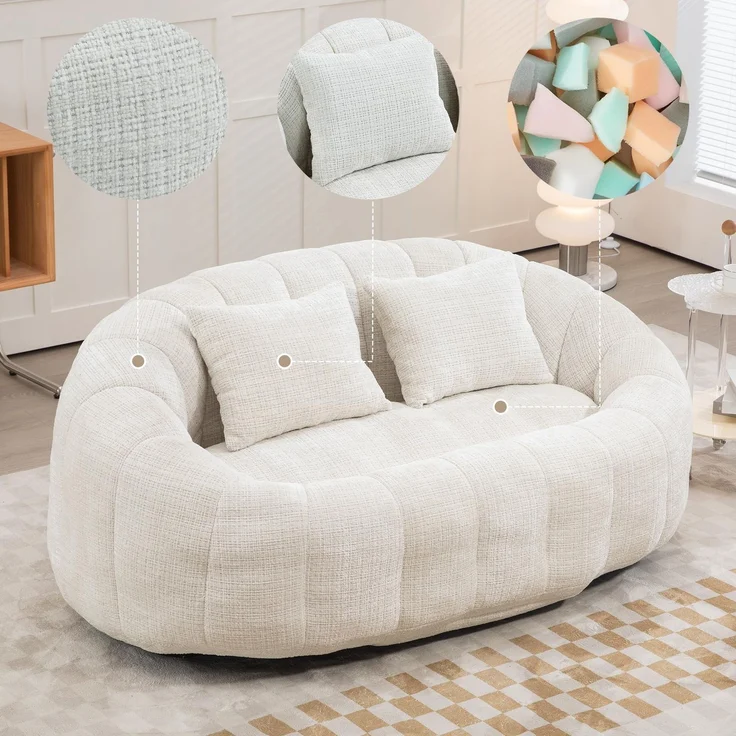 Ball & Cast Sitzsack, Durable Komfort Chenille Lazy Bag, Beanbag Chair mit 2 Kissen für Schlafzimmer, Büro, Beige, 2 Sitze