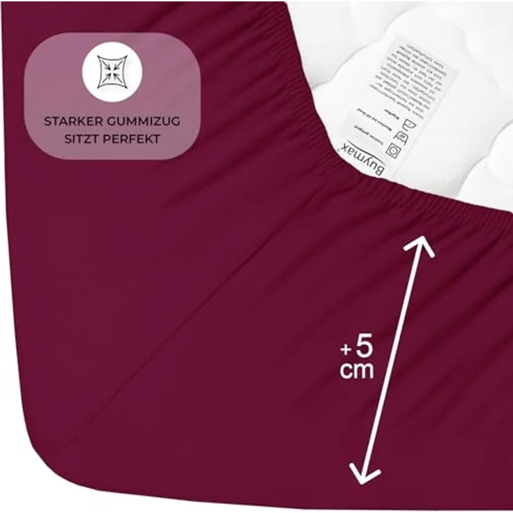 Buymax® Topper Spannbettlaken 140x200 cm Spannbetttuch 100% Baumwolle Jersey für Matratzentopper bis 12 cm Matratzenhöhe Bettlaken für Boxspringbett Topper, Bordeaux Rot – Bild 4
