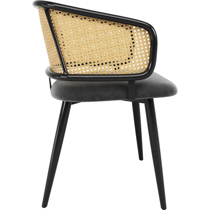 4 Esszimmerstühle mit Rattan-Rückenlehne & Samtkissen, 47x47x79 cm, Grau – Bild 8