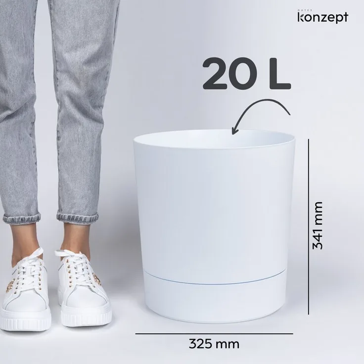 KONZEPT Blumentopf mit Untersetzer, großer Übertopf aus Kunststoff für Zimmerpflanzen (32,5 cm (20 Liter), modern und wetterfest, für Innen und Außen