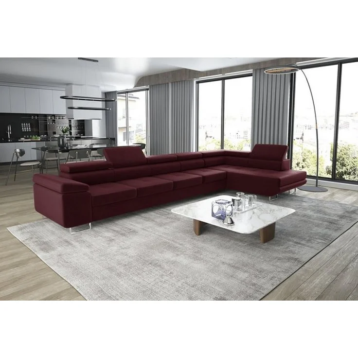 thematys Ecksofa ASTON MAXI 405 x 203 cm, mit Schlaffunktion, mit Bettkasten, mit verstellbaren Kopfstützen, Weinrot (Monolith 69), Ausrichtung Rechts – Bild 3