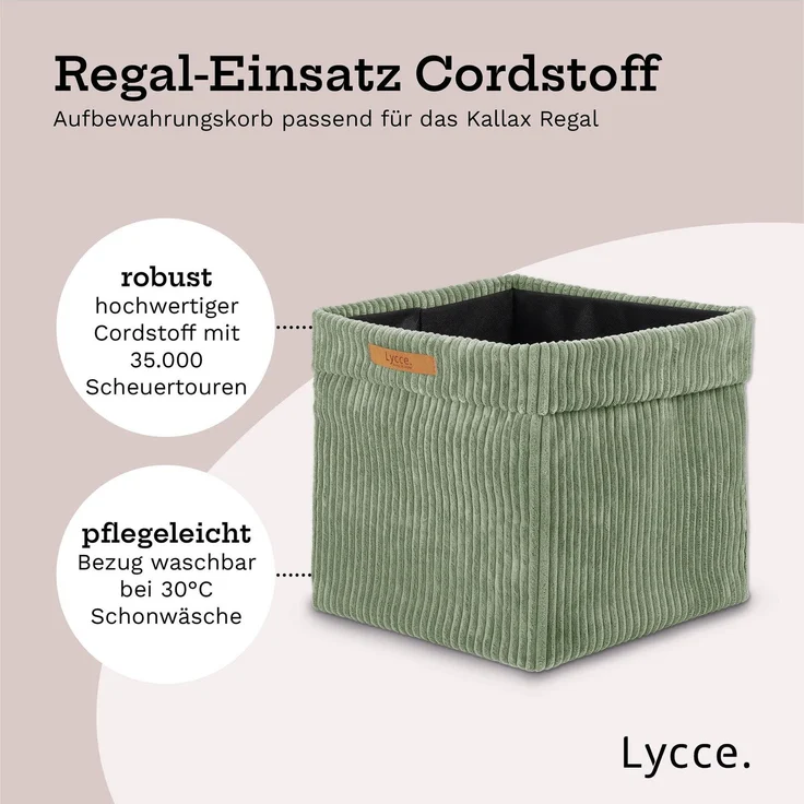 Lycce faltbare Aufbewahrungsbox, 2er Set - Cord, passend für Kallax Regal, abnehmbarer Bezug, robust, formstabil Salbeigrün 31x33x33cm – Bild 3