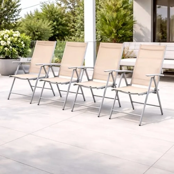 4er Set Garten Klappstuhl Aluminium - Textilen Silbergrau/Beige