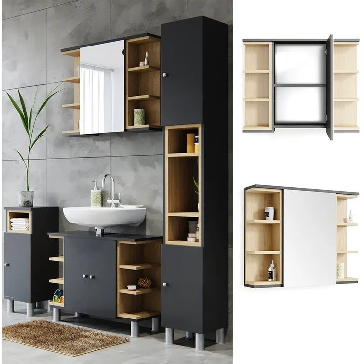 Badspiegelschrank Aquis Anthrazit 79.6 x 64 cm Vicco