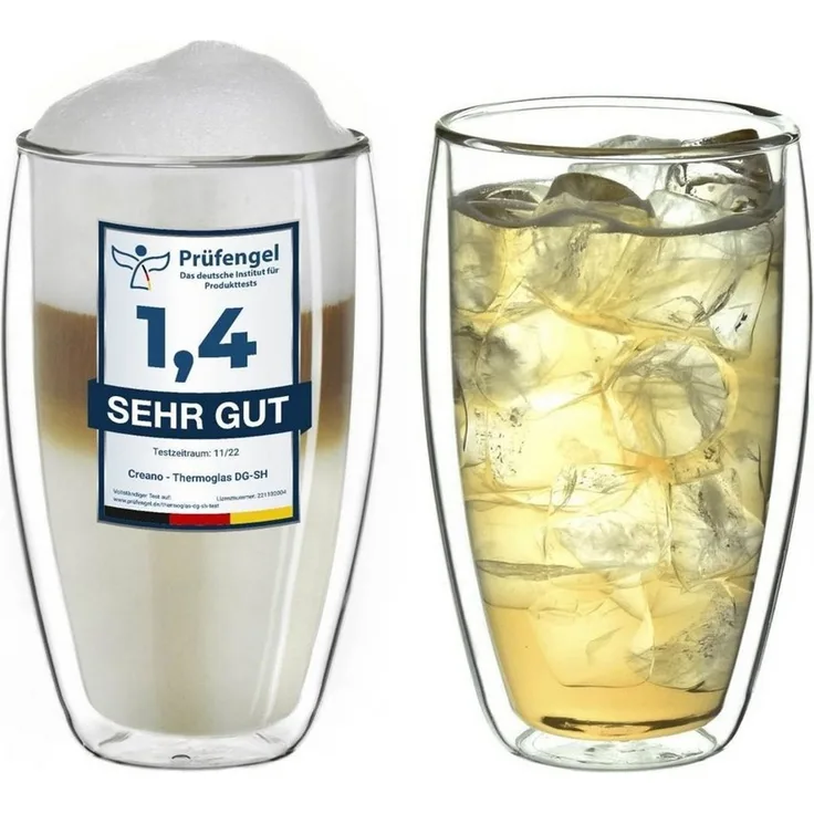 Creano Teeglas Doppelwandiges Thermoglas 400ml „DG-SH“, Borosilikatglas, 2 Gläser