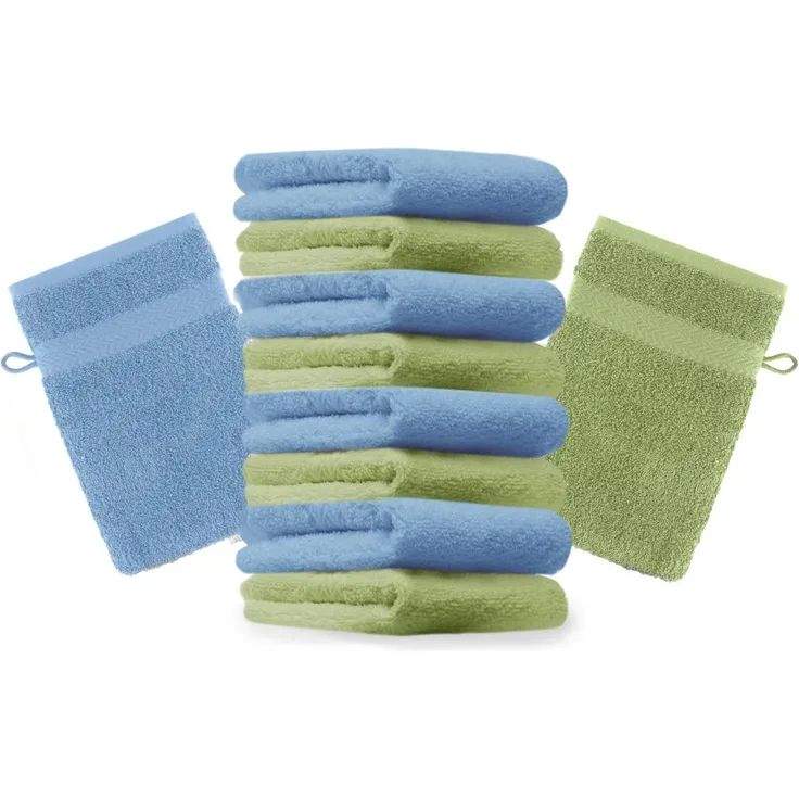 Betz Waschhandschuh 10 Stück Waschhandschuhe Premium Farbe apfelgrün und hellblau, Baumwolle (Set, 10-St), 100% Baumwolle