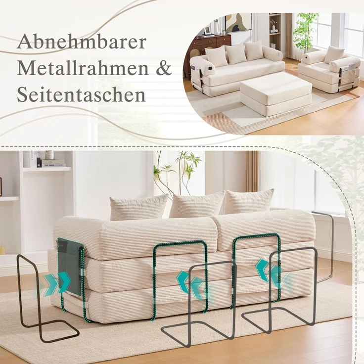 ZUBALIYA Ecksofa 94x67 cm, mit Ablageflächen, mit Cordbezug, mit breiten Armlehnen, modular aufgebaut, mit Schaumstoffpolsterung – Bild 7
