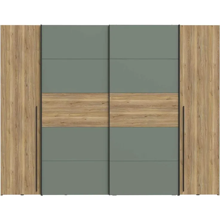 Kleiderschrank Nigel / Narago, Holzwerkstoff, Grün, Holzfarben, 270 x 210 x 61 cm