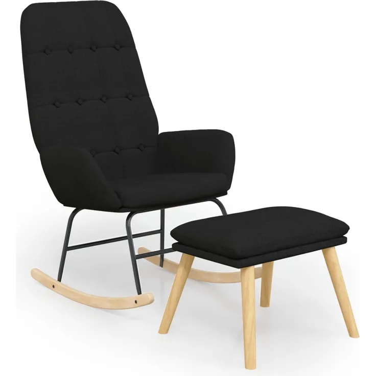 vidaXL Schaukelstuhl mit Fußhocker Schwarz Stoff 3097710