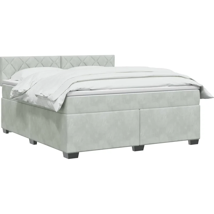 vidaXL Boxspringbett mit Matratze Hellgrau 180 x 200 cm Samt 3450770 – Bild 3