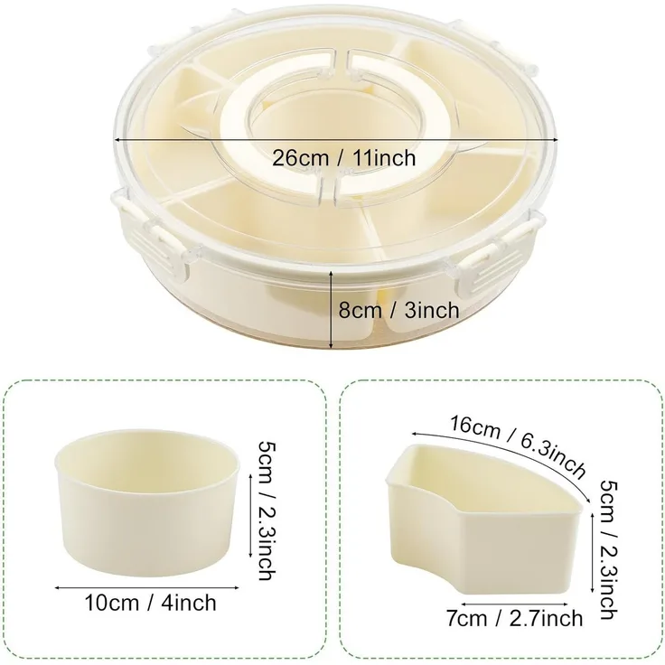 Youyijia Snackschale Dhouse Snackschale mit Deckel, Rund Snackbox mit 6 Fächern, Plastik
