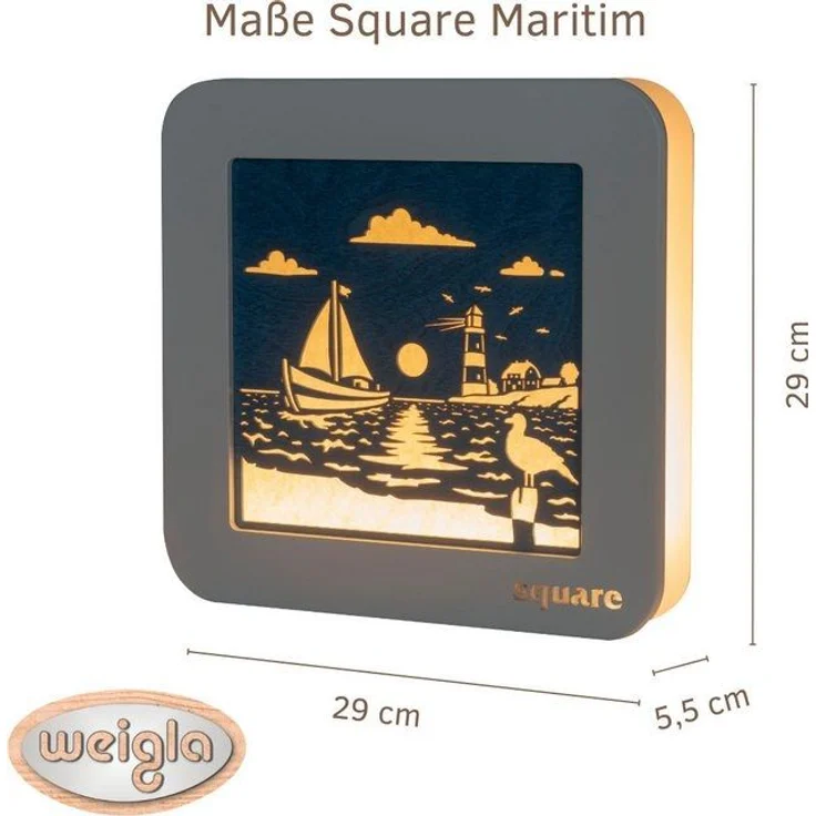 Weigla LED Dekolicht Square Wandbild Maritim, Batterie & Timer, WEIẞ-BLAU, Made in Germany, LED fest integriert, Neutralweiß, Erzgebirge garantiert, maritime Deko Innen, Dekolampe – Bild 4