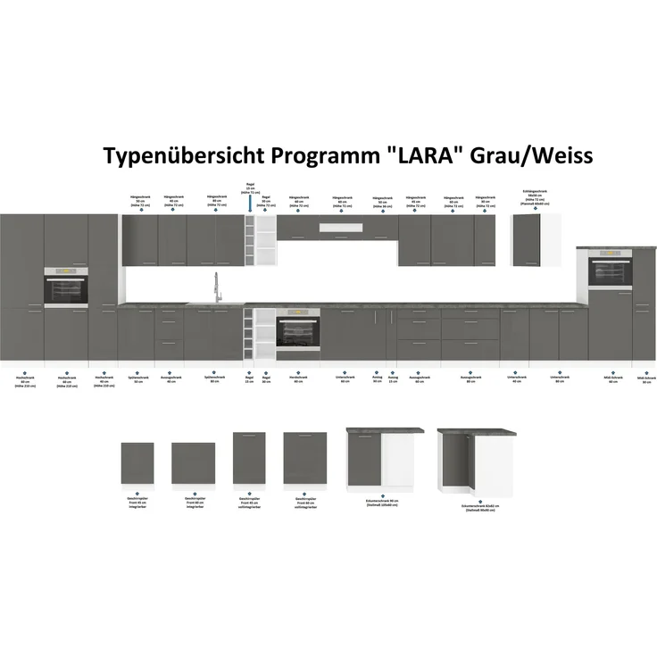 Frontblende Geschirrspüler vollintegriert 45 cm Küche Lara Grau Hochglanz – Bild 2