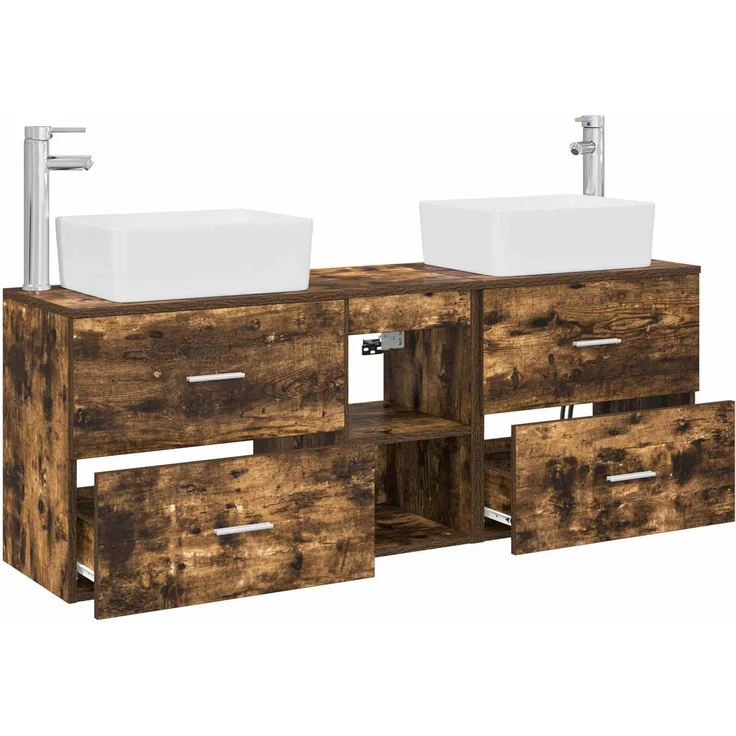 vidaXL Badezimmerschrank-Set 3 stk. Geräucherte Eiche 136 x 35 x 80 cm 3405855 – Bild 4