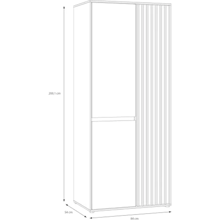 Forte ELISTON Kleiderschrank 80 90, moderner Kleiderschrank mit Lamellendesign, 2-türig, Holzwerkstoff, Schlafzimmer, Mauvella Eiche Holzdekor|Kashmir Beige, 84 cm breit x 200,1 cm hoch x 54 cm tief – Bild 2