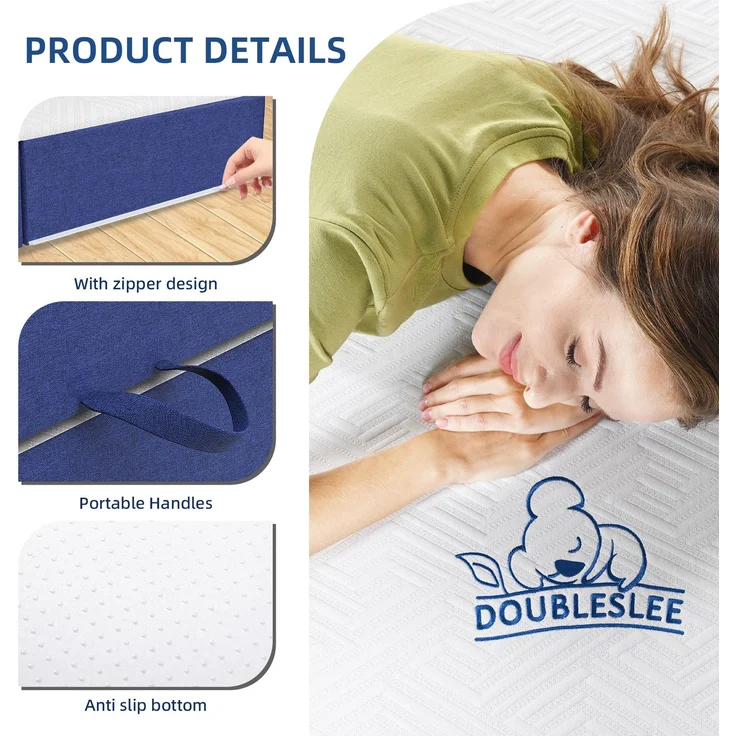Botifly Faltmatratze 90 x 190 x 15 cm – 4-Fold Klappmatratze mit Memory Foam & Waschbarem Bezug, Ideal für Gäste, Camping & Yoga (Blau/Weiß) – Bild 8