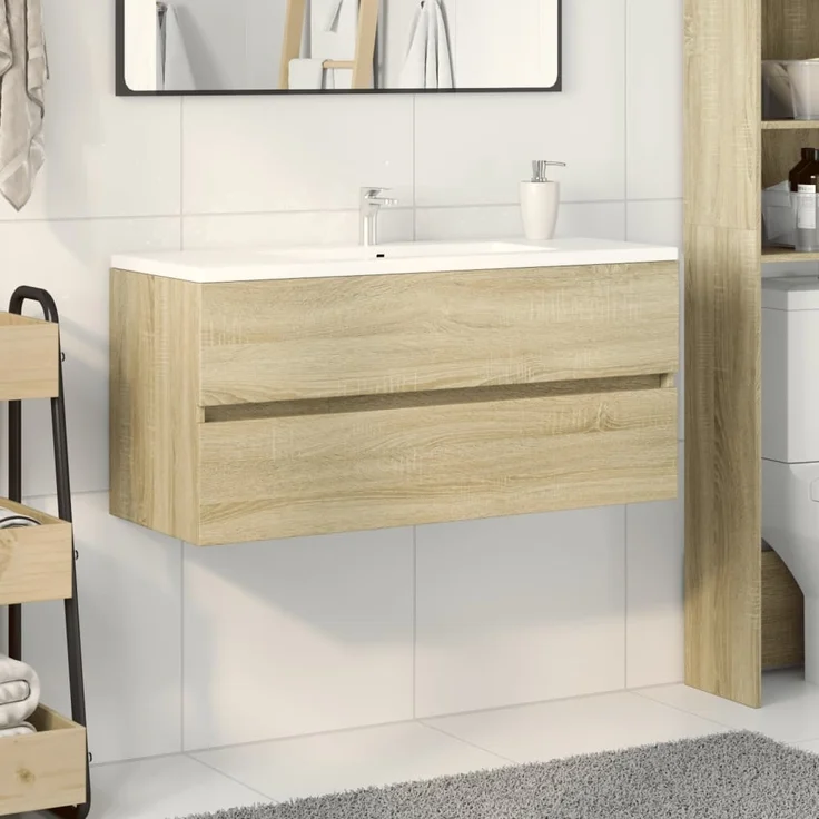 vidaXL Waschbeckenschrank Sonoma-Eiche 100x38,5x45 cm Holzwerkstoff 849639 – Bild 2