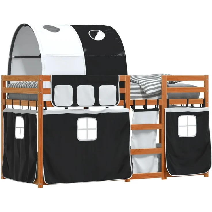vidaXL Etagenbett mit Vorhängen Weiß & Schwarz 90x190 cm Kiefernholz 3284039 – Bild 1