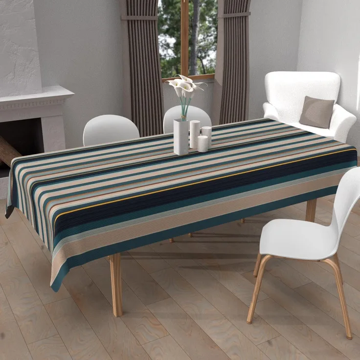 Soleil d'ocre Bayaderes Tischdecke, Bedruckt, schmutzabweisend, rechteckig, 140x200 cm, Blau
