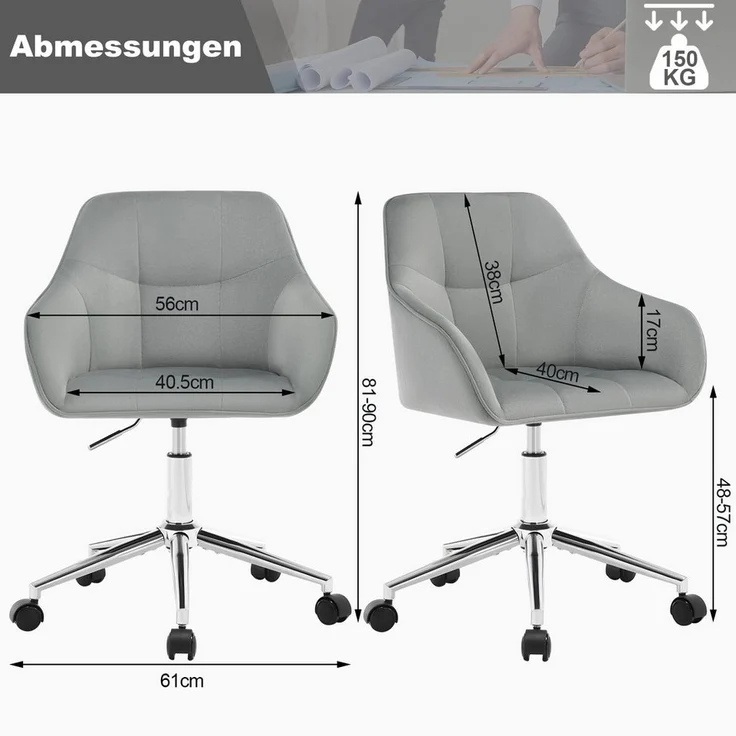 Woltu Bürostuhl (1 St), Homeoffice Stuhl, höhenverstellbar, Samtsitz – Bild 2