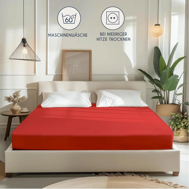 Dreamzie - Spannbettlaken 70x190/200cm - Baumwolle Oeko Tex Zertifiziert - Rot - 100% Jersey Spannbetttuch 70x190/200 – Bild 6