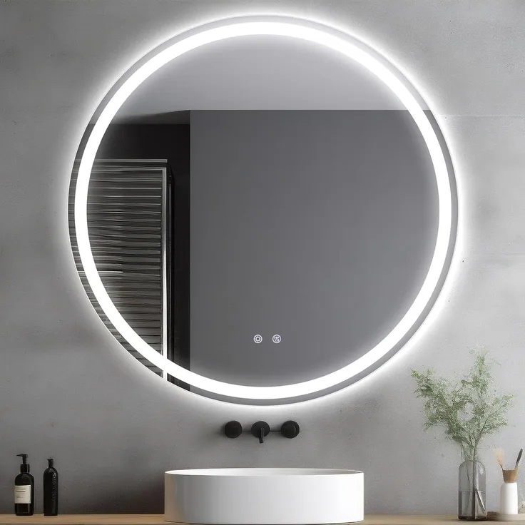 Clevich Runder Badspiegel mit Beleuchtung 60 cm,Spiegel rund mit Beleuchtung, Badezimmer-Wandspiegel, 3 Lichtfarben dimmbar, Badspiegelmit Touchschalter und Entfoggen