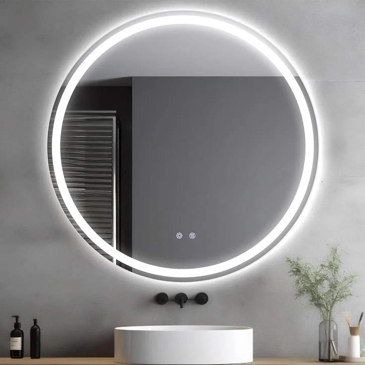 Clevich Runder Badspiegel mit Beleuchtung 60 cm,Spiegel rund mit Beleuchtung, Badezimmer-Wandspiegel, 3 Lichtfarben dimmbar, Badspiegelmit Touchschalter und Entfoggen – Bild 1