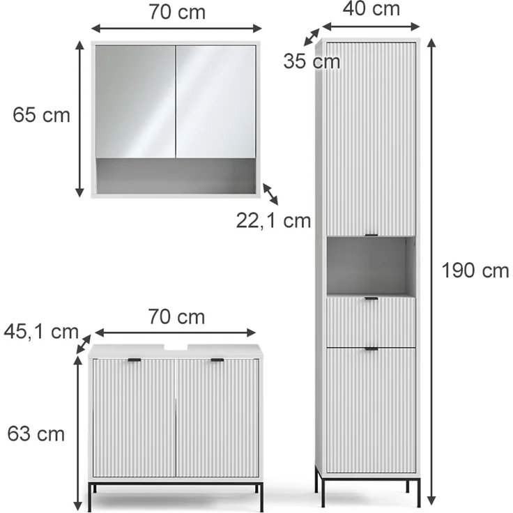 Badmöbel-Set Eliza Weiß 3-teilig Vicco – Bild 3