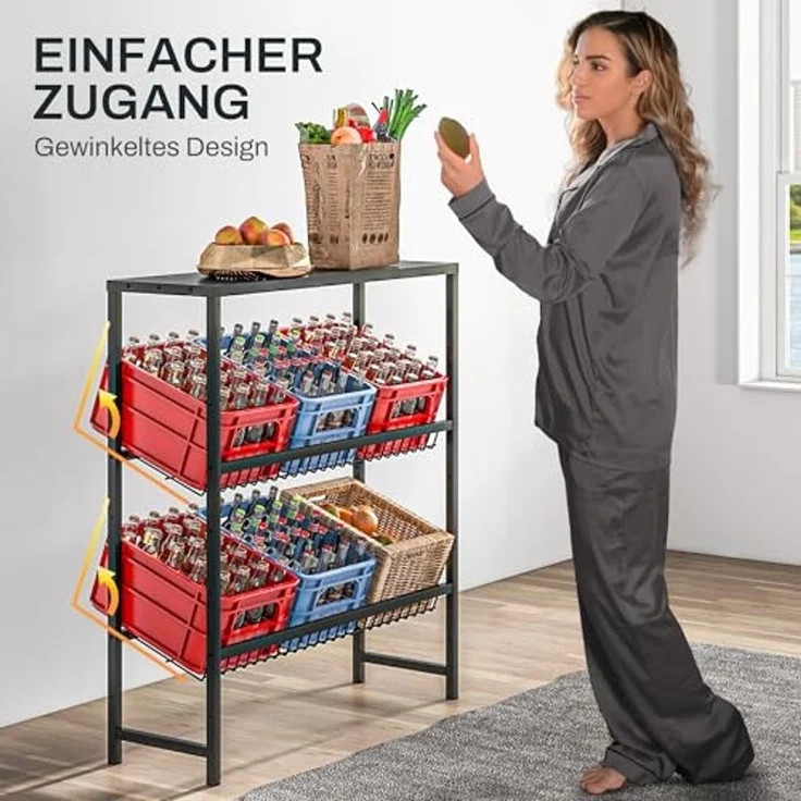 HOMCOM Getränkekistenregal für 6 Kisten, Freistehend Getränkeregal mit Verstellbar Regalhöhe, 3 Ebenen, Kistenregal mit Rutschschutz, 103 x 33 x 113,5 cm, Stahl, Schwarz – Bild 5