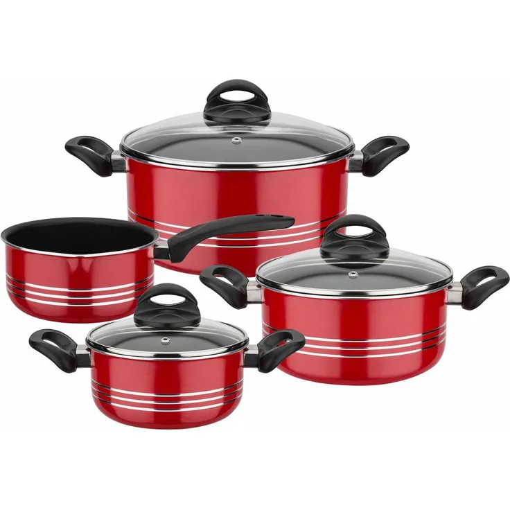 GSW Topf-Set Milano color, Aluminium, Leichtmetall-Legierung (Set, 7-tlg, je 1 Kochtopf Ø 16/20/24 cm, 1x Stielkasserolle Ø 16 cm), extra starker FerroTherm®Boden, Induktion