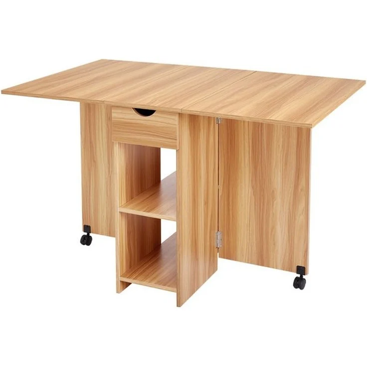 Mondeer Esstisch Klappbarer Esstisch, mit 1 Schublade und 2 Lagerregalkonsolen 72 x 120 x 75 cm – Bild 4