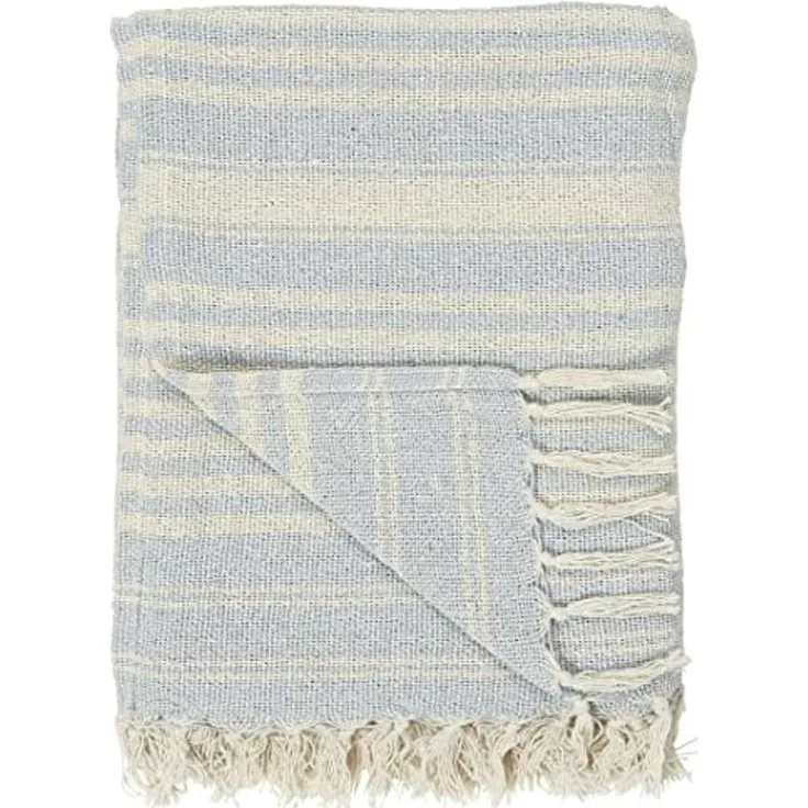 Wohndecke IB Laursen Plaid Creme Hellblau Streifen, Ib Laursen