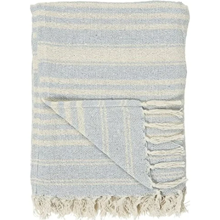 Wohndecke IB Laursen Plaid Creme Hellblau Streifen, Ib Laursen – Bild 1