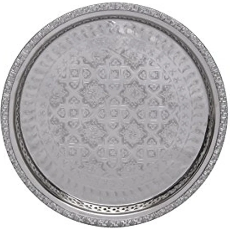 Marrakesch Orient & Mediterran Interior Tablett Orientalisches rundes Tablett aus Messing versilbert Nadia, Handarbeit – Bild 2