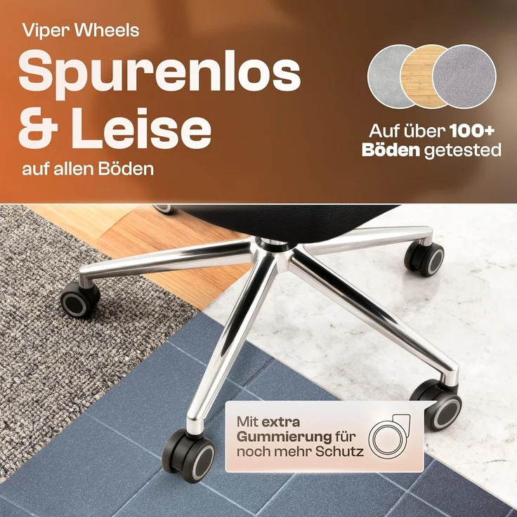 LUTIVO Bravo, ergonomischer Bürostuhl, Rückenlehne mit Mesh Bezug, 3D-Armlehnen, 3D-Kopfstütze, ViperWheels, Schwarz – Bild 7