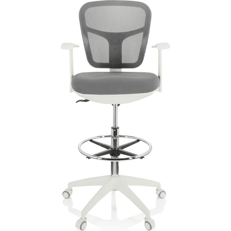 hjh OFFICE Arbeitsstuhl Arbeitshocker TOP WORK 108 W Stoff/Netzstoff Grau